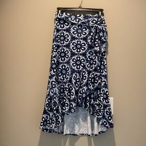 LuLaRoe Navy and White Floral Midi Skirt